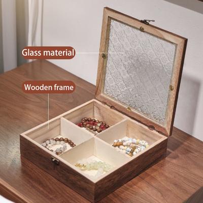 Jewelry Storage Box Multi-Grid with Dustproof Glass Cover And Metal Lock Jewelry Organizer for Rings Earrings Bracelets Necklaces
