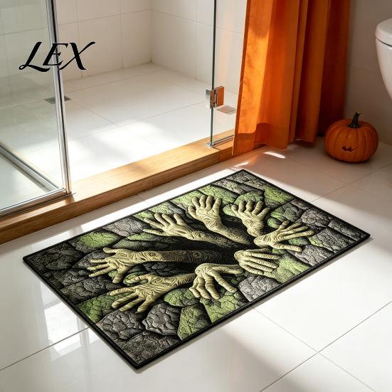 Heavy Duty Entry Mat 3D Skeleton Halloween Rug, Spooky Optical Illusion Entrance Depth Indoor Entryway Pattern Non-Slip Floor for Living Room Bedroom