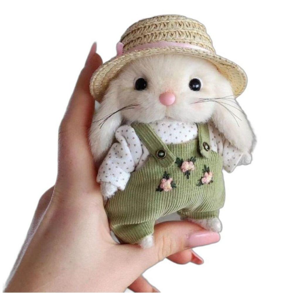 Clothes and Hats Gardener Little Rabbit Doll Handmade Rabbit Plush Doll Backpack Decor