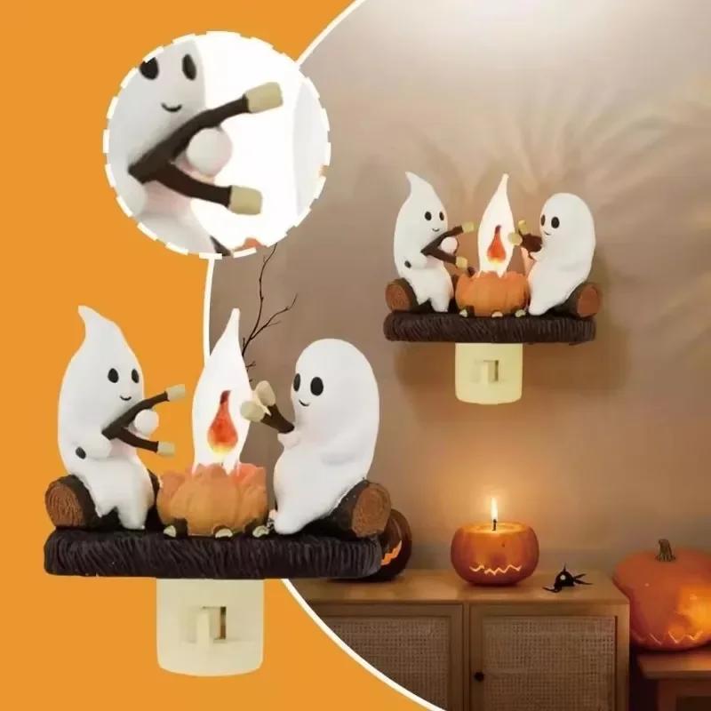 2025 Ghost Campfire Flickering Nightlight Halloween 3D LED Campfire Night Light Gifts Indoor Decorations for Family Friends