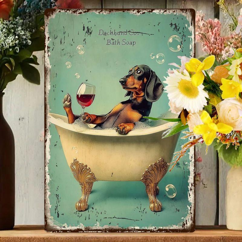 Vintage Style Metal Tin Sign Cute Cats Dogs for Cafe Interior