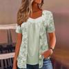 2025 Spring/Summer Women's Fake Two-Piece Short-Sleeve Button Print Top
