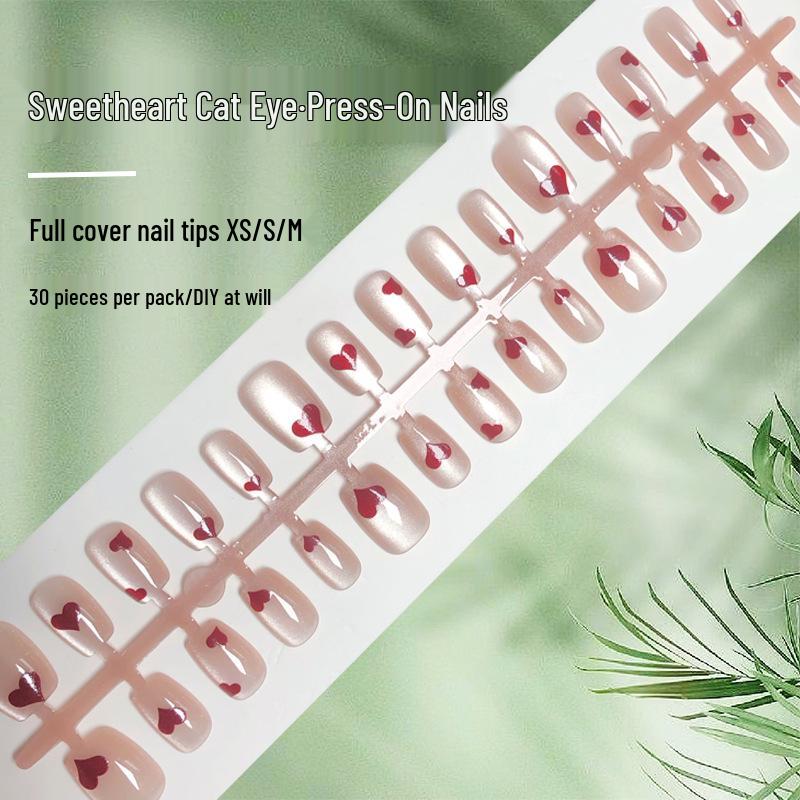

Sweetheart Pink Crystal Cat Eye Nail Strips - Wearable, Pre-made, Full Size Nude Art Patches [30 Pieces] YM928 Sweetheart Cat Eye