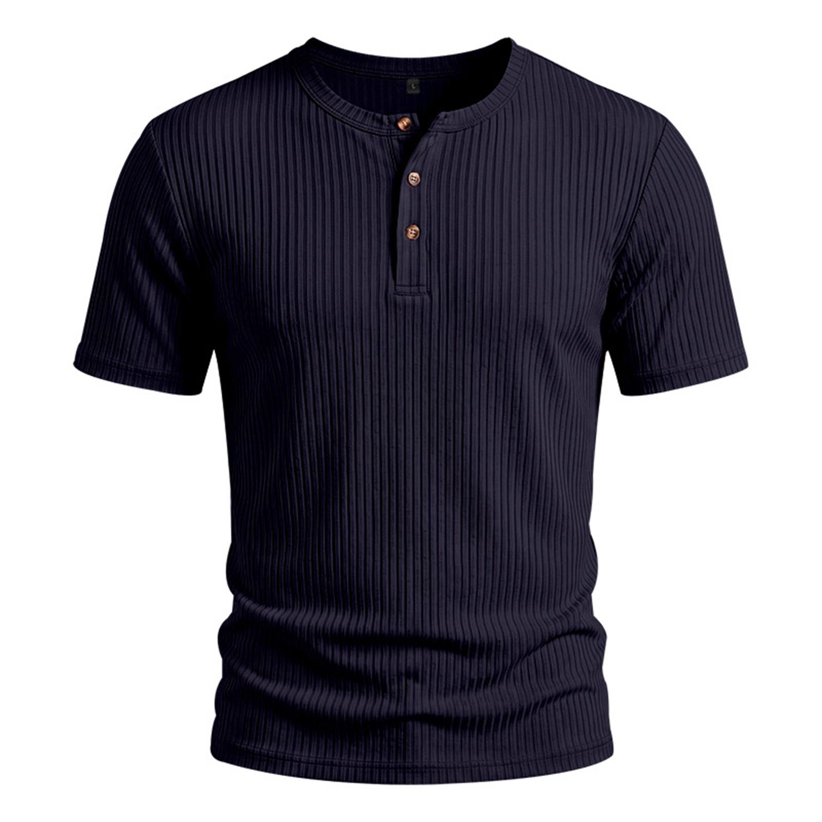 

Men s Casual Lightweight Ribbed Henley Shirt Short Sleeve Buttoned Neck Slim Fit Soft Breathable Fabric Summer Top XL тёмно-синий