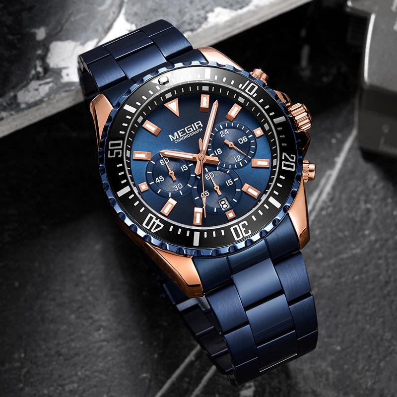 Men'S Watch, Large Dial Chronograph Calendar Steel Belt Business Quartz Watch 2064