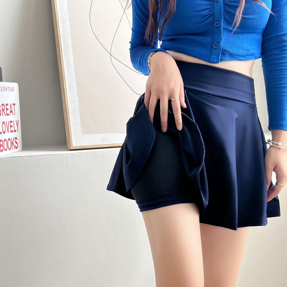 Summer Women's Basic Skirt Fashion Casual Mini Elastic Pleated Skirt Lined Shorts Girl Uniform Safety Pants Skirt Long 38CM