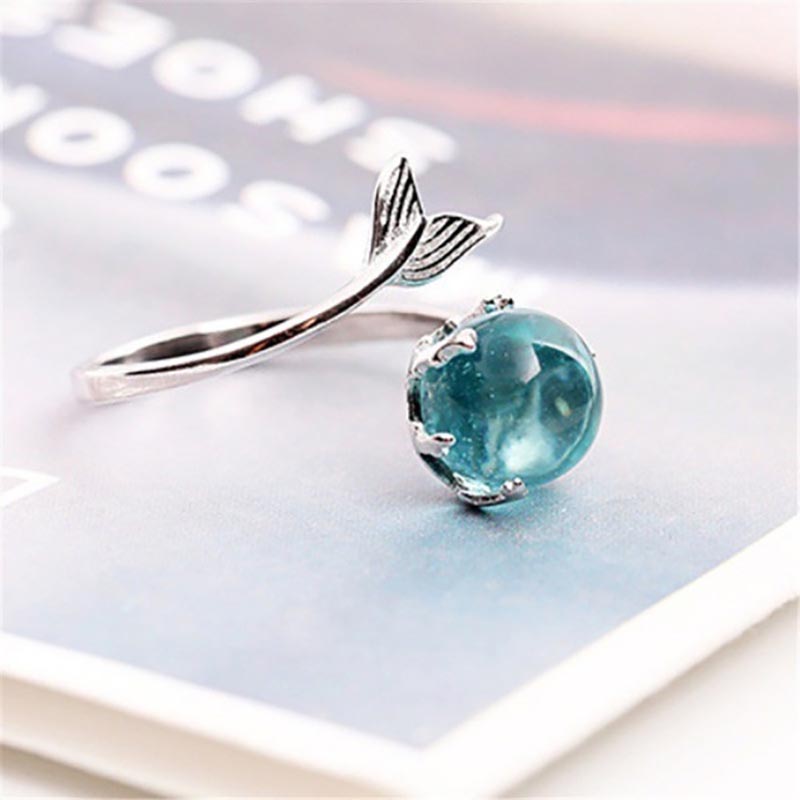 BELLA BOX Blue Crystal Mermaid Bubble Open Rings For Women Wedding Birthday Gift Fashion High Qualtiy Jewelry