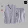 Men's Cotton & Linen Tang Suit: Vest & Shorts Set - Chinese Style Summer Outfit for Middle-aged & Elderly.