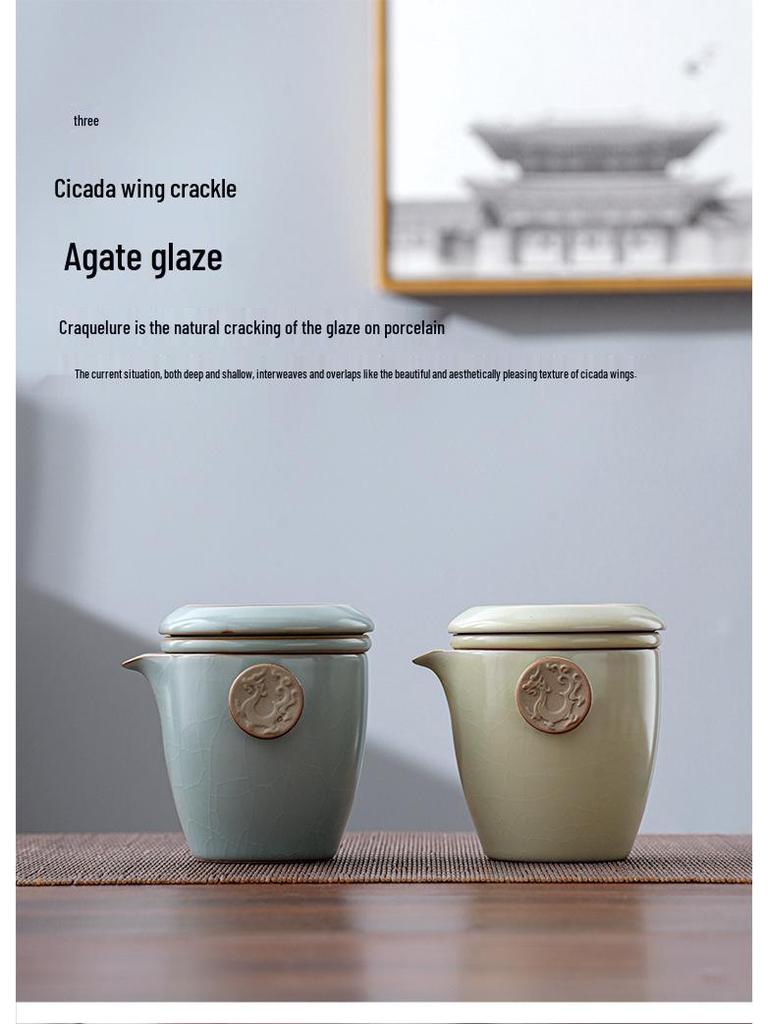 Compact Ru Kiln Travel Tea Set: Portable Quick-Brew Teapot & Teacups for One