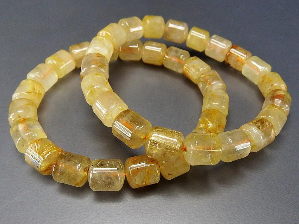 [Stone Town] Rare Gold Rutilated Quartz Cylindrical Bracelet with Many Needles, Approx. 8mm, Natural Stone, Good Fortune, Health, and Power Stone