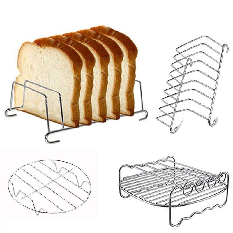 Multipurpose Stainless Steel Air Fryer Rack Bread Grill Stand Roasting Steamer BBQ Wire Holder for Kitchen Cooking Accessories