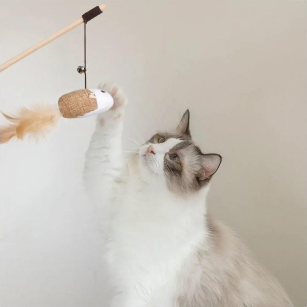 1 ks Teaser Pierkové Hračky Mačiatko Zábavná Farebná Tyč Mačacia Palička Hračky Drevené Domáce Mačacie Hračky Interaktívna Palička Potreby pre Domáce Mačky