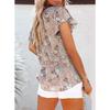 Women V Neck Printed Short Sleeve Loose Casual Pullover Blouse Top