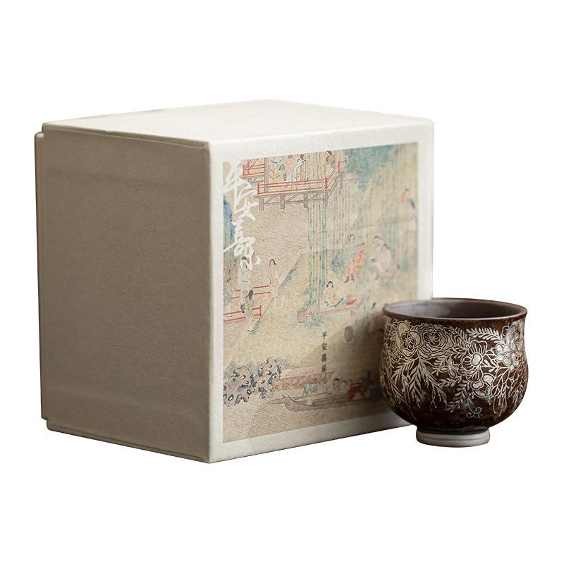 Flower Gilded Silver Master Cup Old Rock Mud Teacup Chinese Kung Fu Teaware Set Stoneware Retro Japanese Ceramic Mugs Drinkware