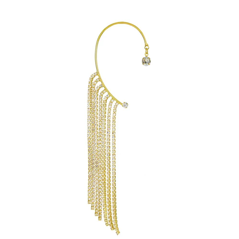 

Fashion Tassel Ear Cuff Clip Earrings Geometric C Shape Ear Clip Without Ear Hole Earrings No Pierce Party Wedding Zircon золотий