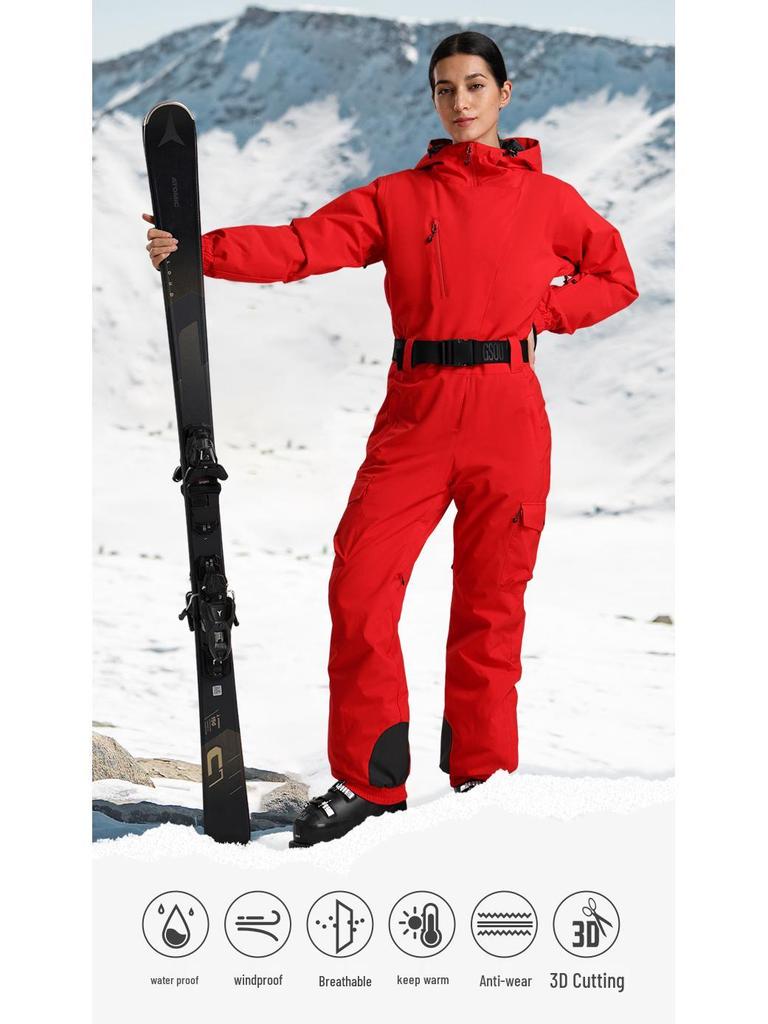 Traje de Esqui Profissional Impermeável para Mulheres com Dupla Camada - Conjunto Outdoor Espesso e Quente de Cor Sólida