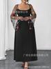 European Plus Size Elegant Mesh Print Summer Square Neck Holiday Maxi Dress
