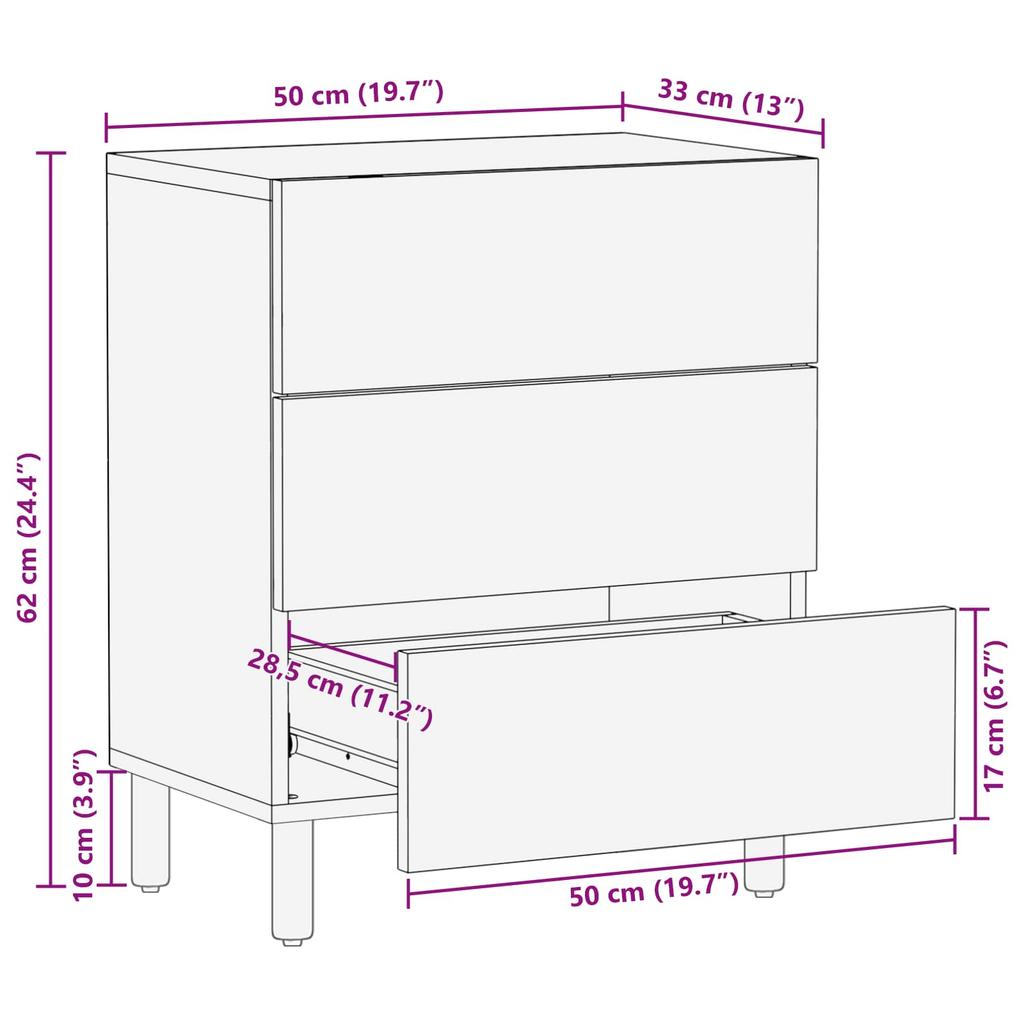 Nightstand Brown 50 x 33 x 62 cm Solid Mango Wood