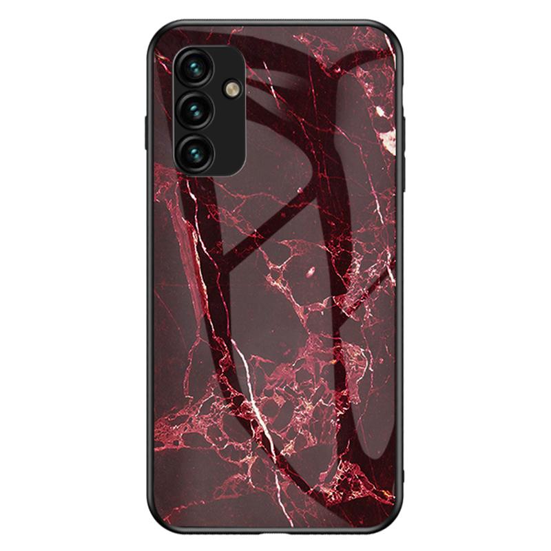 

For Samsung Galaxy A34 5G Marble Pattern Printing Tempered Glass+PC+TPU Phone Case Anti-drop Back Cover Blood Red Marble