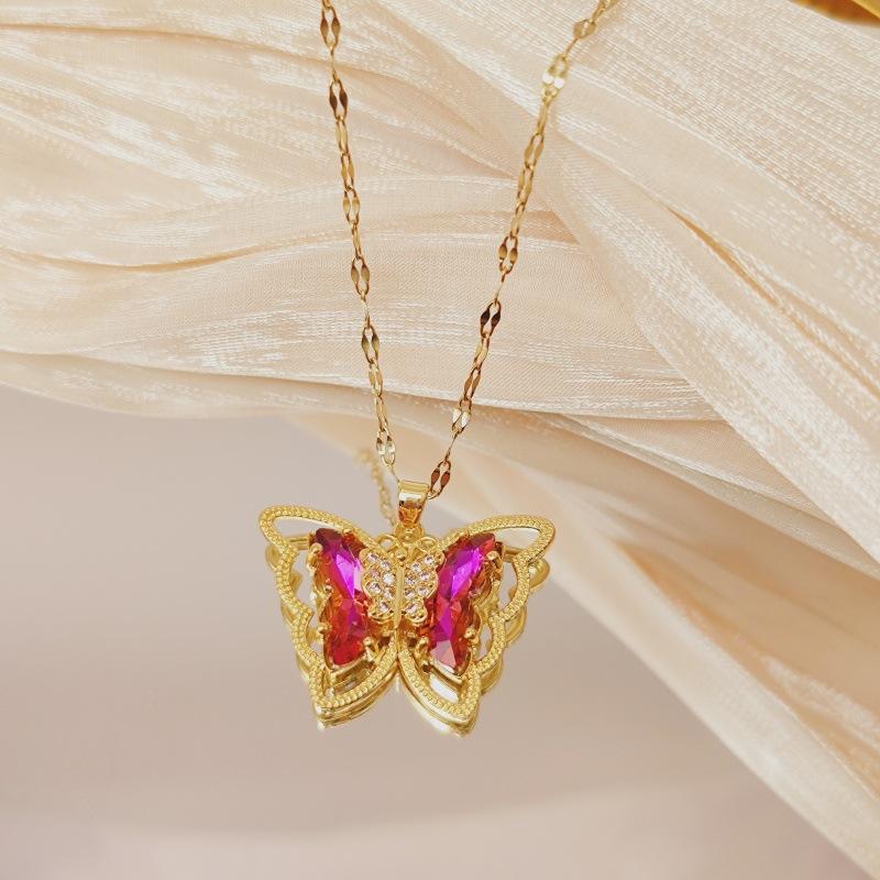 Fantastic Crystal Gold-Color Butterfly Necklace for Women Rhinestone Symmetrical Pendant Accessories Party Jewelry Gifts