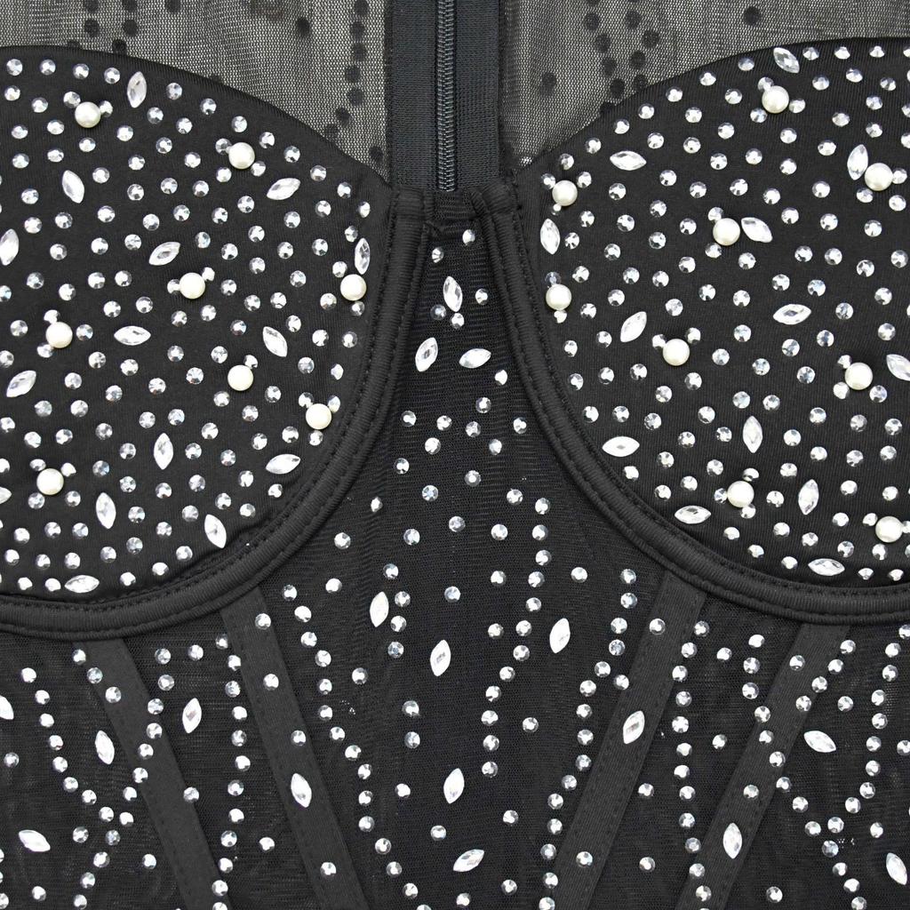 Combinaison en maille à manches longues pour femme avec design strassé