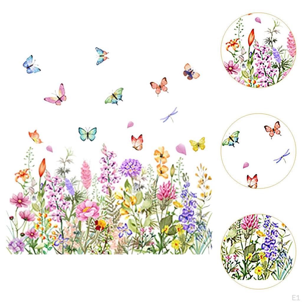 Naklejki na okna z kwiatami ogrodowymi, szkło, z motylami, wyświetlacz statyczny kwiat