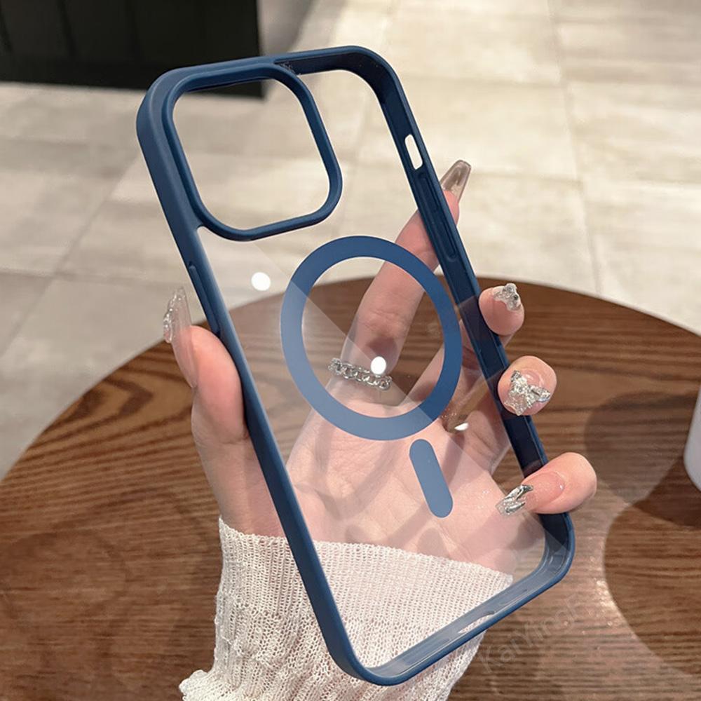 

Magnetic Luxury Transparent Case For iPhone 16 15 14 13 12 11 Pro Max Plus For Magsafe Wireless Charge Back Cover Clear Cases iPhone 11 Pro Max синий