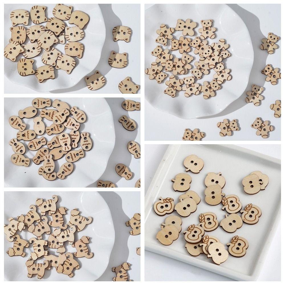 20 Pcs Bear Cat Shape Buttons Wooden Sewing Buttons Creative Projects Fish Buttons Clothing Sewing