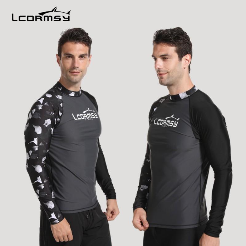 Mens UV Protection Rash Guard Long Sleeve Swim Shirt Quick Dry Surfing Diving Wetsuit Water Sports