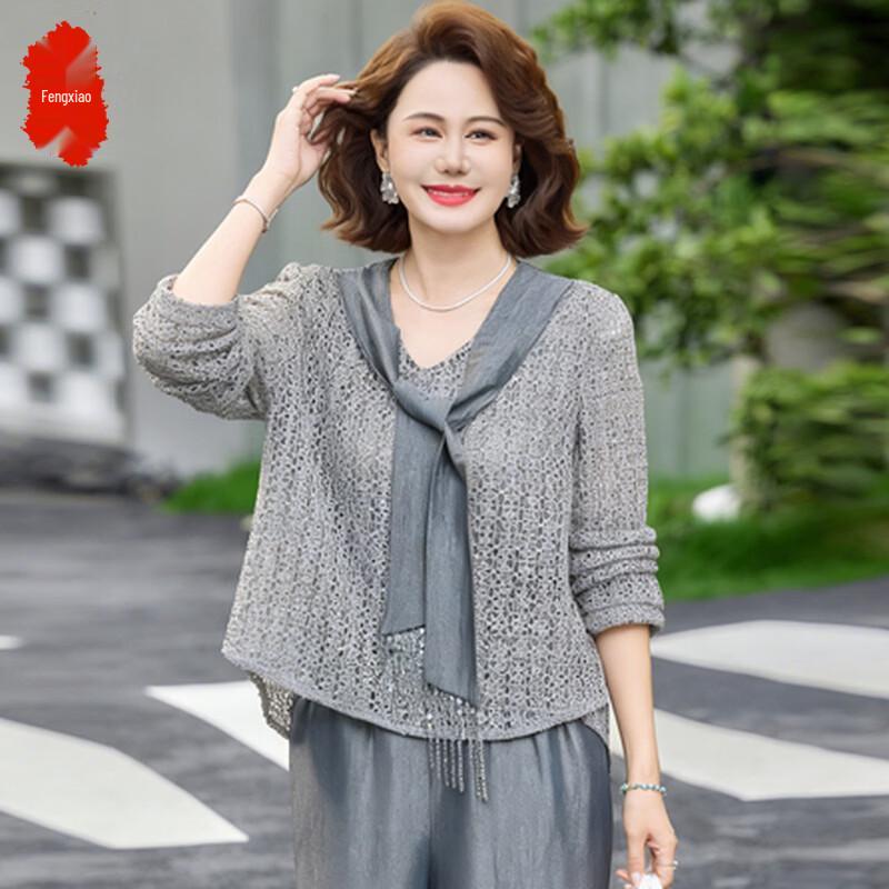 Elegant Mid-Aged Women s Summer Two-Piece Set 2XL
