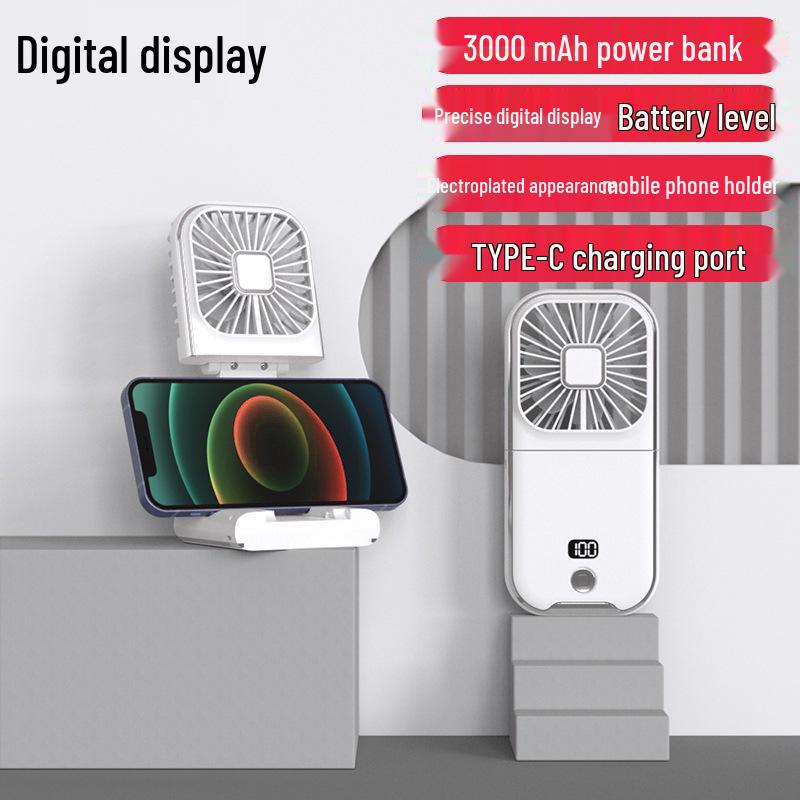 Portable Foldable Neck-Hanging Handheld Desktop Multi-Function Power Bank Fan - Compact and Customizable Gift Item