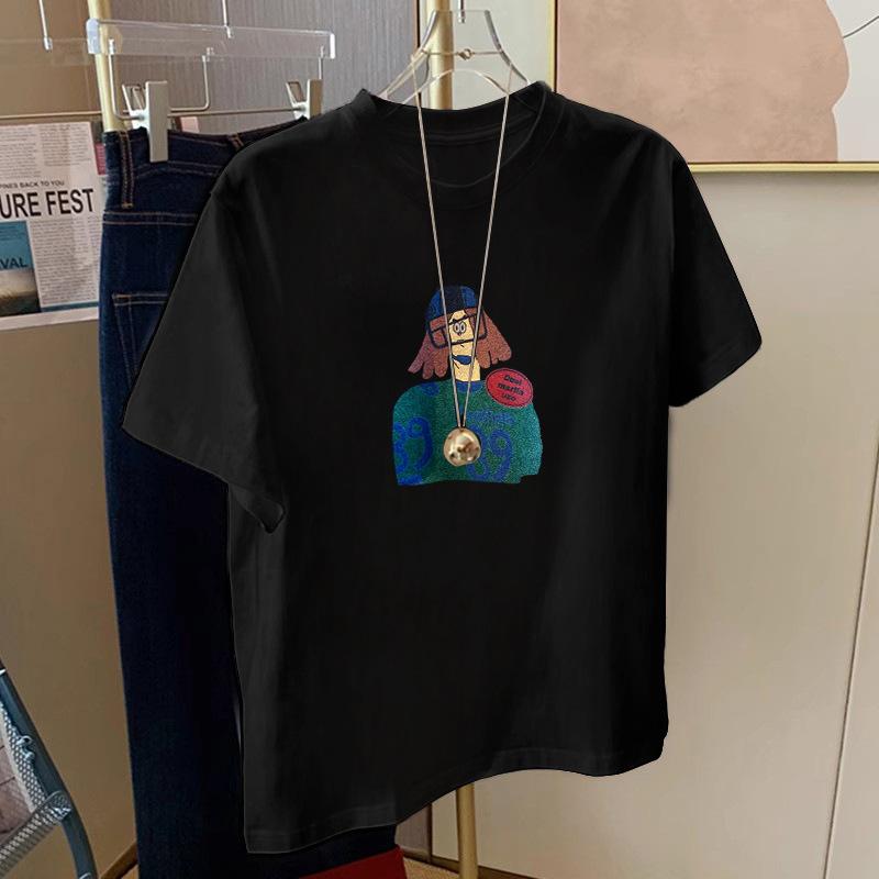 

2025 summer new cotton gray short-sleeved t-shirt women s loose and versatile cartoon printed small top 3XL