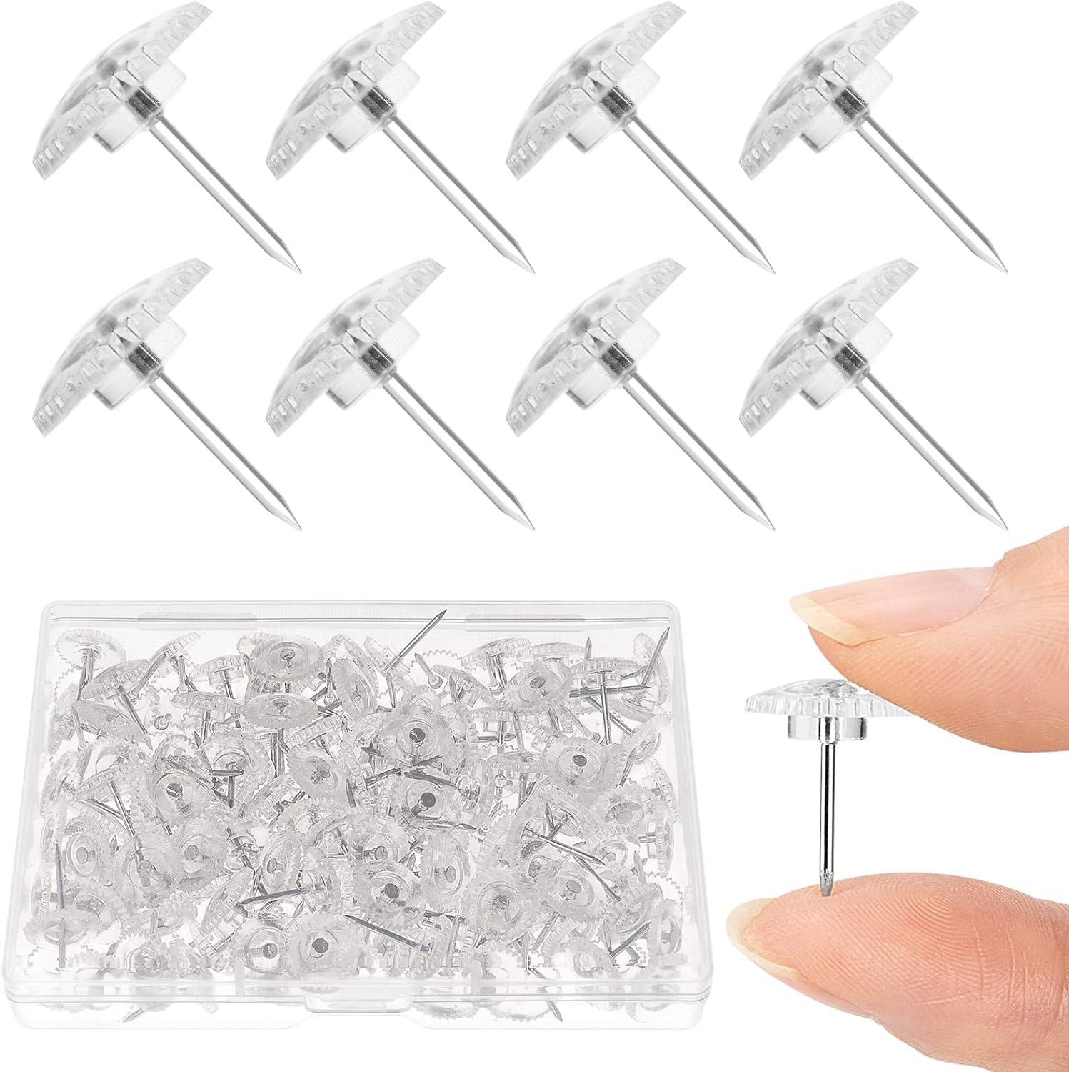 

100PCS Clear Thumb Tacks Steel Point and Head Pushpins Transparent Flat Push Pins for Fabric Marking Office Organization прозрачный