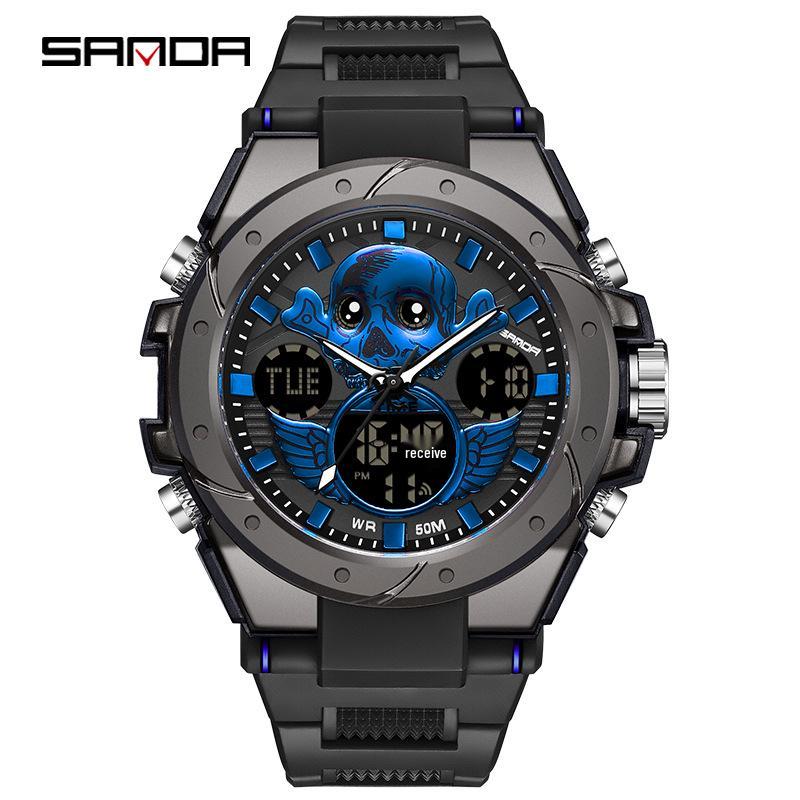Sanda Men's Multifunctional Dual Display Luminous Waterproof Sports Watch for Teens