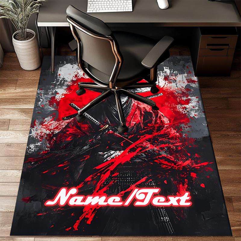1PC Custom Name Samurai Warrior Art Theme Floor Mat Ideal for Living Room, Game Rooms, Office, Bedroom,Floor Mat Playful Design