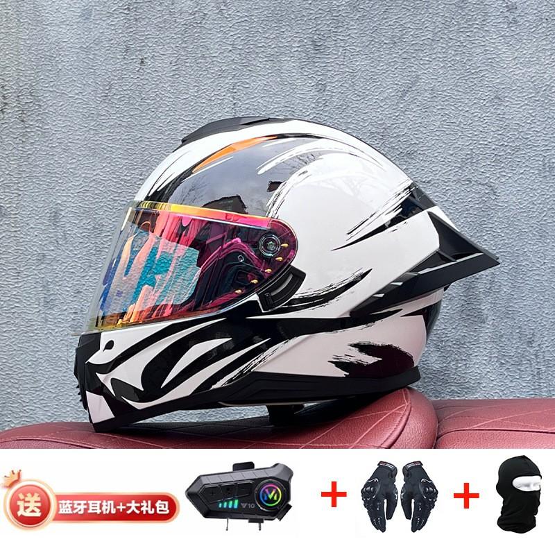 Full Face Motorcycle Helmet With External Bluetooth Module Men Women Large Rear Wing Sport Style DOT Approved