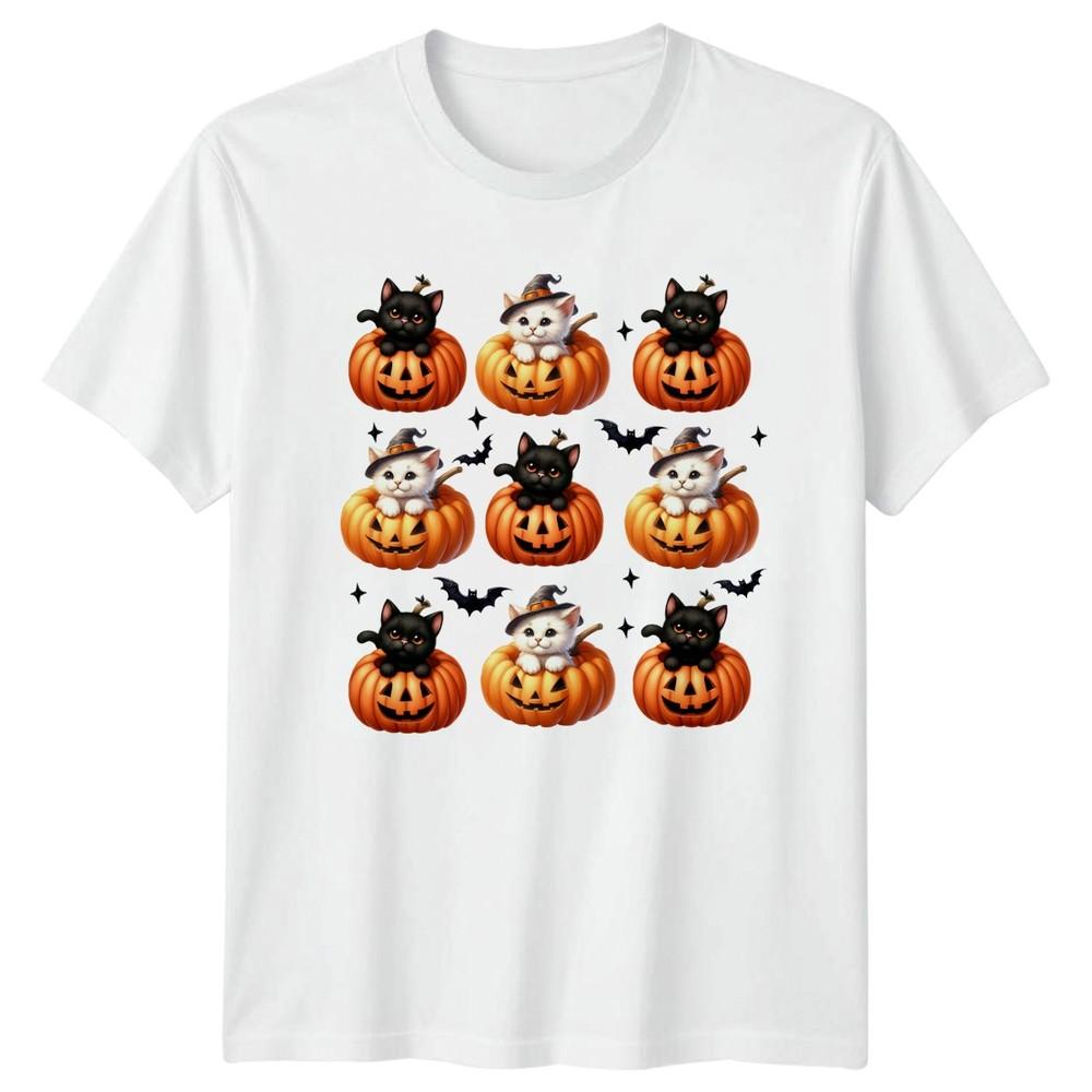 Cute Halloween Kittens Unisexs TShirt Cat Pumpkin Halloween Gift For Her S
