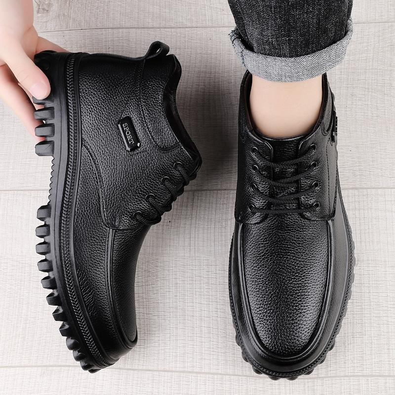 Pánské boty z pravé kůže Pohodlné teplé kotníkové zimní boty Obchodní kožené boty