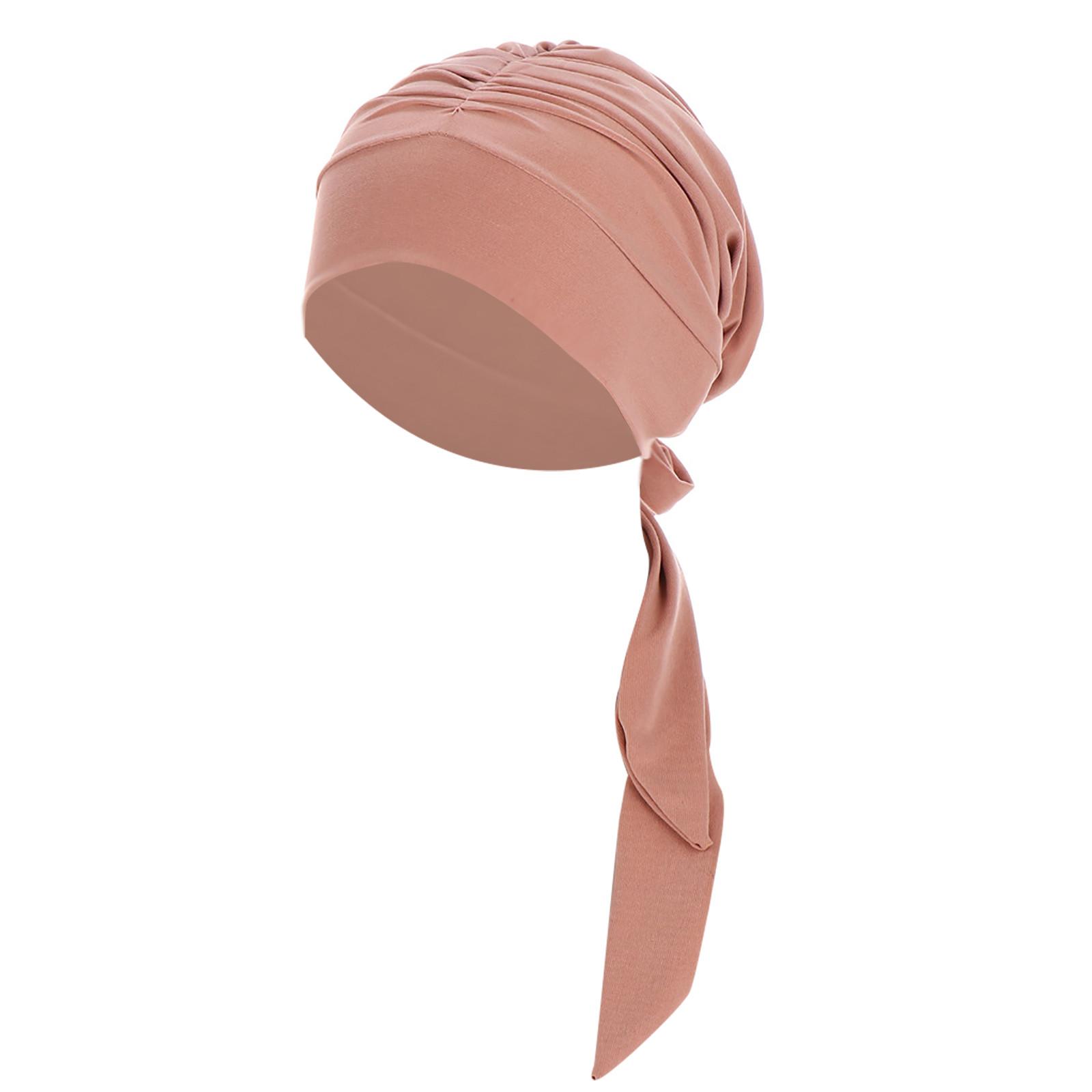 

(SU)Женская однотонная индийская шляпа, мусульманская химиотерапевтическая шляпа с рюшами, кепка с запахом One size бежевый