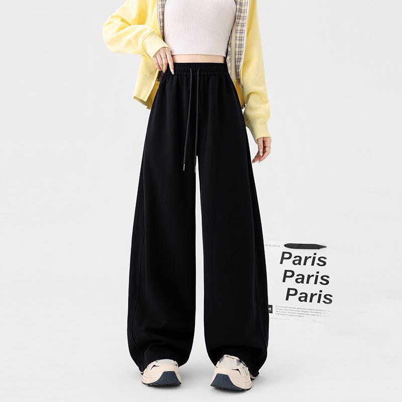 

Women s Plus Size High Waist Wutong Pants - Spring 2026 Loose Drape Slimming Wide Leg Scythe Style L (40-52.5 kg) чёрный