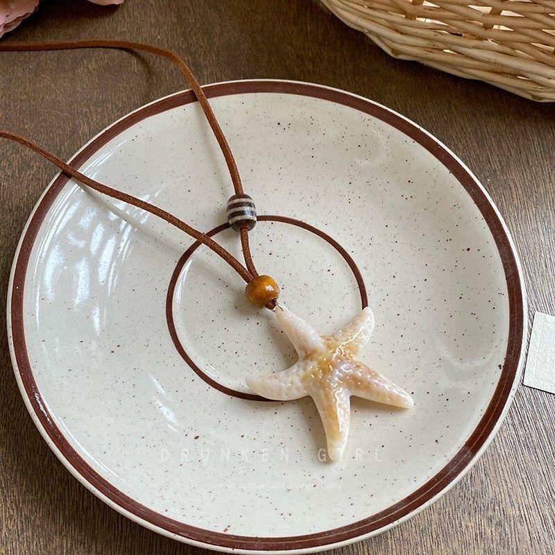 Acrylic Leather Starfish Bead Pendant Necklace Korean Simple and Versatile Collarbone Chain Niche Fashion Temperament Jewelry