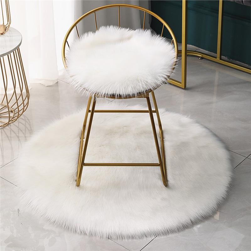 Modern Plush Round Faux Wool Floor Mat for Computer Chairs and Bedrooms