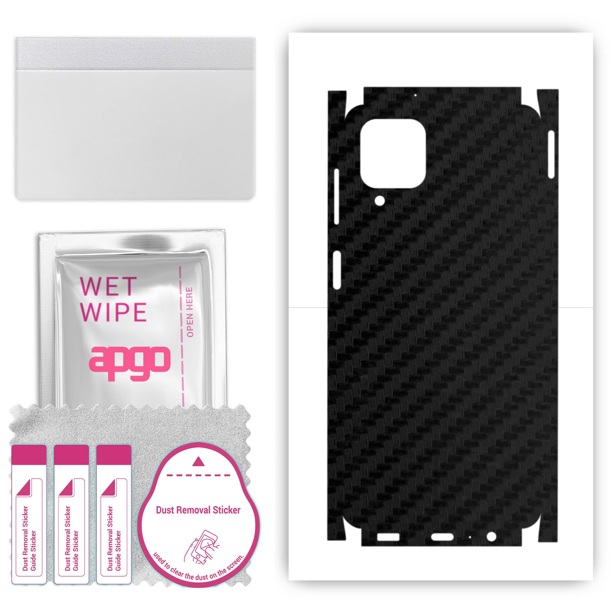 

apgo Protective Skin Sticker for the back+sides compatible with Samsung Galaxy F12, Full Wrap Film, Foil, Vinyl - Pattern Carbon Black