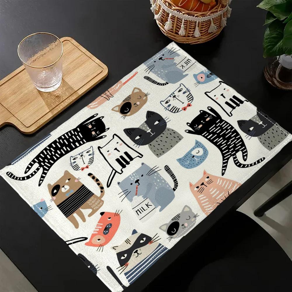 Cartoon-Cute Cat Kitchen Placemat Dining Table Mats Drink Coasters Western Pad   Home Decor 5.27