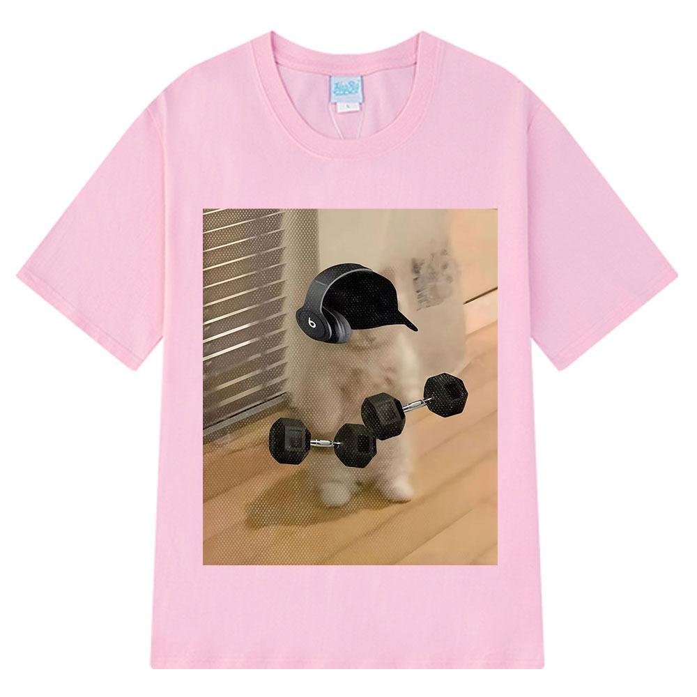Funny Cat Gym Weightlifting Meme Tshirt Unisex Fashion Casual Tshirt Summer Shortsleeved Harajuku Tshirts