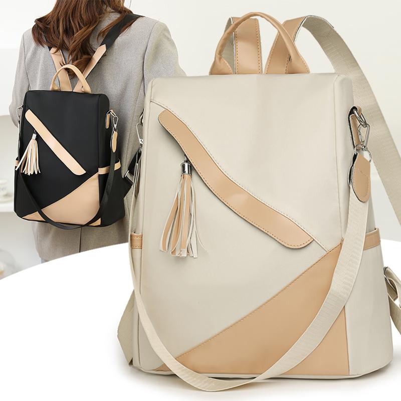 Tassel Backpack Large Capacity Women's Color Contrast Commuter Backpack Multifunctional Shoulder Bag