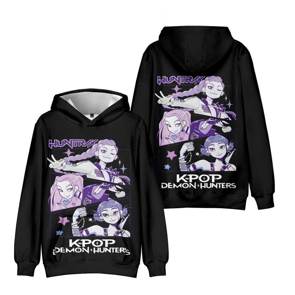 

20 цветов K-Pop Худи «Охотники на демонов» 2025 Винтажный мерч Худи для мужчин и женщин Хип-хоп Спортивный пуловер Толстовка M чёрный