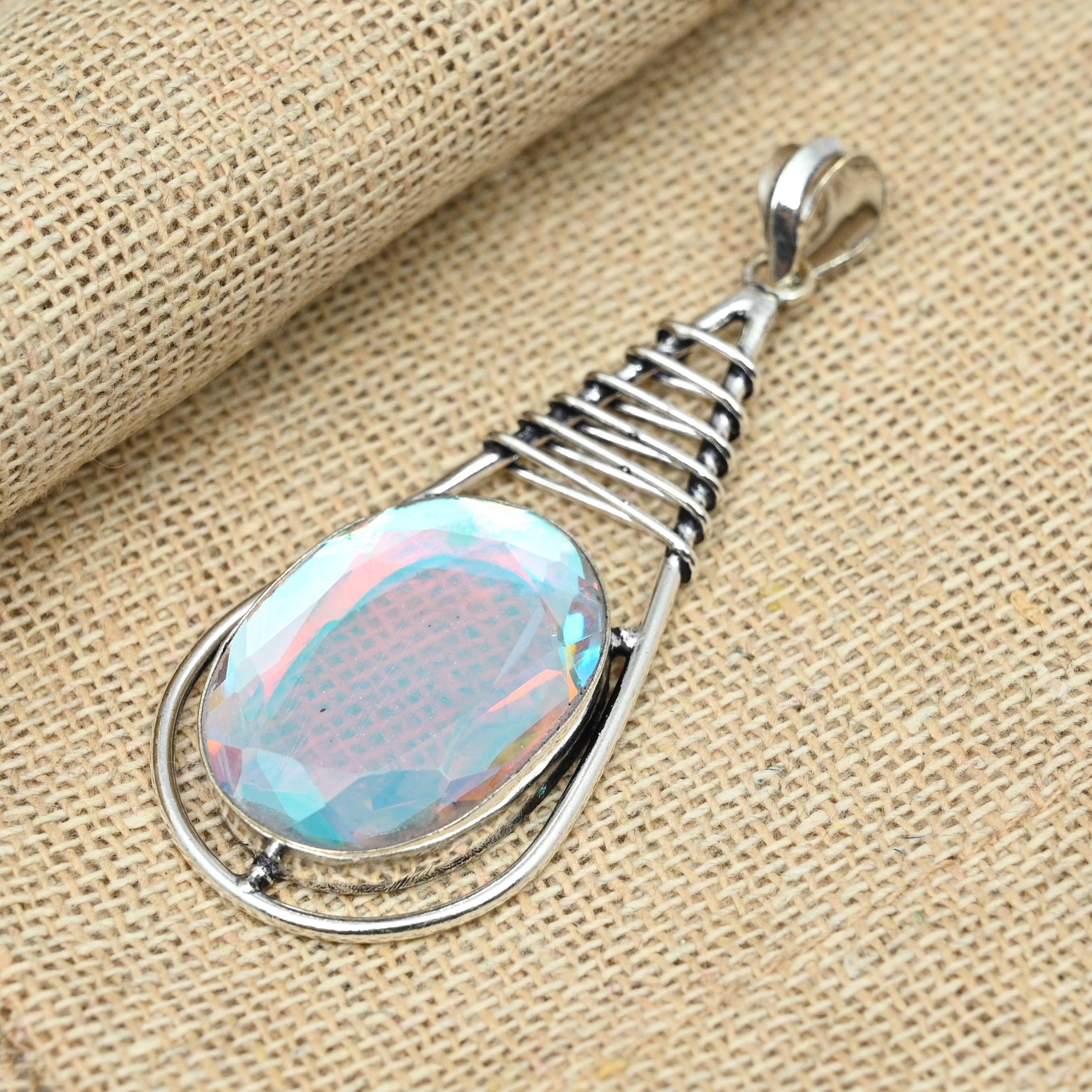 

Молочный опал, драгоценный камень, стерлинговое серебро 925 пробы, великолепные ювелирные изделия ручной работы, свадебный подарок, кулон 2.75 Inches белый