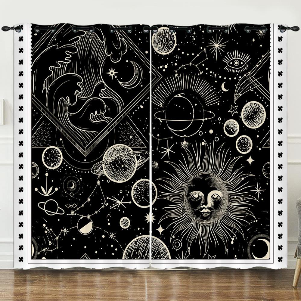 Curtains Good Night Series Moon Starry Sky Sunshade Digital Printing Blackout Curtain Free Of Punching