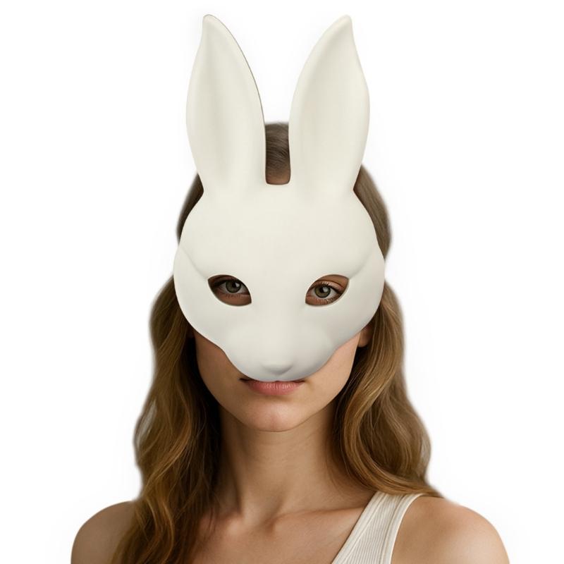Premium White PU Rabbit Mask For Adults Teens Costume Parties Easter Halloween Carnivals Adjustable Comfortable Band